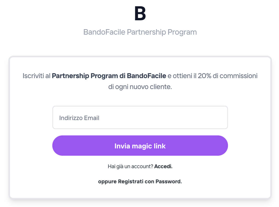 Screenshot del Partnership Program